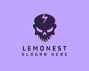 Horror - Glitch Lightning Skull logo design