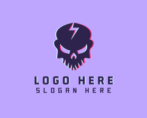 Dj - Glitch Lightning Skull logo design