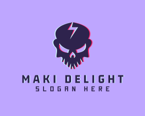 Glitch Lightning Skull logo design