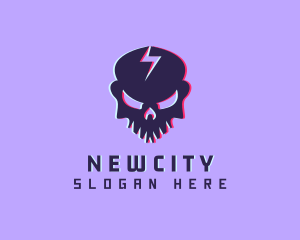 Glitch Lightning Skull logo design