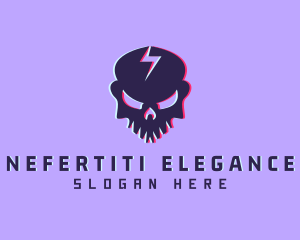 Glitch Lightning Skull logo design