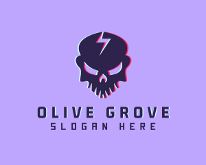 Glitch Lightning Skull logo design