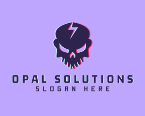 Glitch Lightning Skull logo design