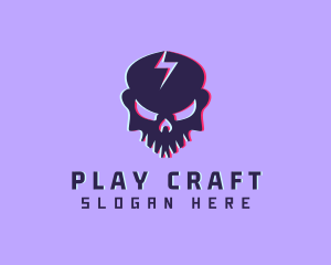 Glitch Lightning Skull logo design