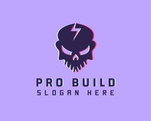 Glitch Lightning Skull logo design