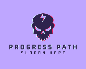 Glitch Lightning Skull logo design