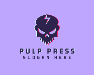 Glitch Lightning Skull logo design