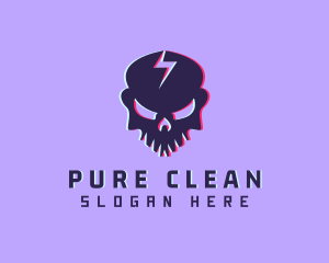 Glitch Lightning Skull logo design