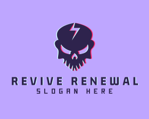 Glitch Lightning Skull logo design