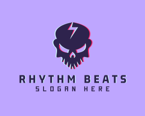 Edm - Glitch Lightning Skull logo design