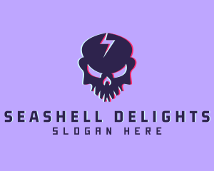 Glitch Lightning Skull logo design