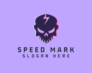 Glitch Lightning Skull logo design