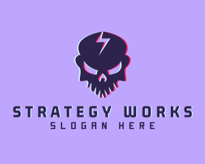 Glitch Lightning Skull logo design