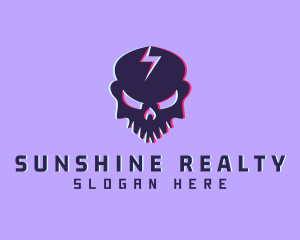 Glitch Lightning Skull logo design