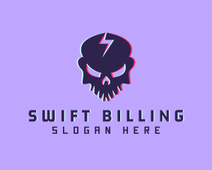 Glitch Lightning Skull logo design