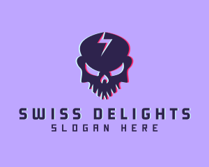 Glitch Lightning Skull logo design