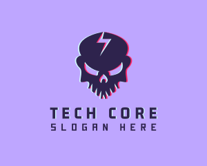 Glitch Lightning Skull logo design