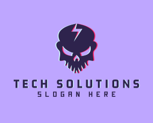 Techno - Glitch Lightning Skull logo design