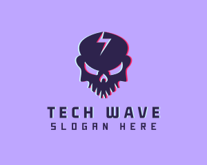 Techno - Glitch Lightning Skull logo design