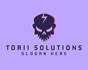 Glitch Lightning Skull logo design