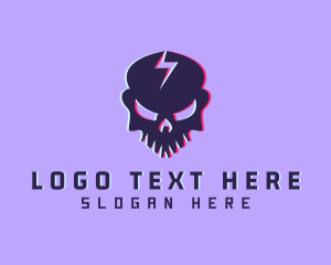 Dj - Glitch Lightning Skull logo design