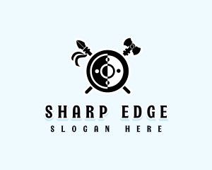 Medieval Shield Spear Axe logo design