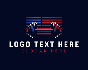 American - Flag Barbell Fitness Gym logo design