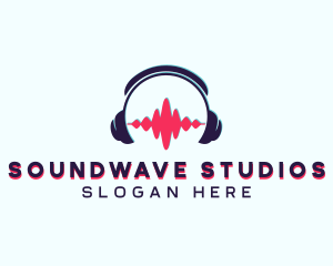 Recording - Music Soundwave Headset logo design