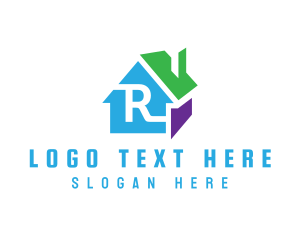 Initial - Colorful 3D House R logo design