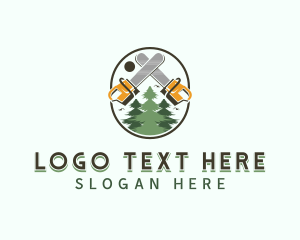 Pine Tree - Chainsaw Lumberjack Tree logo design