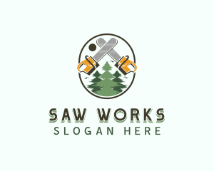 Chainsaw Lumberjack Tree logo design