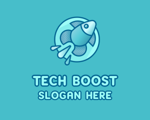 Aqua Fish Rocket logo design