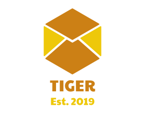 Gold Hexagon - Golden Envelope Cube logo design