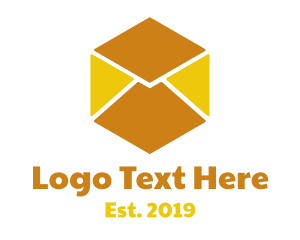 Messaging - Golden Envelope Cube logo design