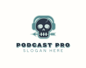 Podcaster - Skull Headphones Podcast logo design