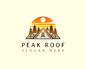 Roof - Pine Tree House Roof Sunset logo design