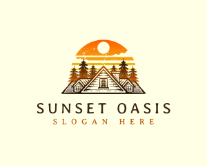 Pine Tree House Roof Sunset logo design