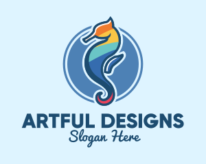 Colorful Seahorse Aquarium logo design