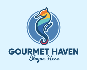 Colorful Seahorse Aquarium logo design