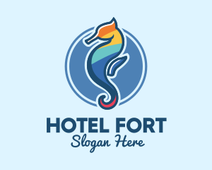 Colorful Seahorse Aquarium logo design