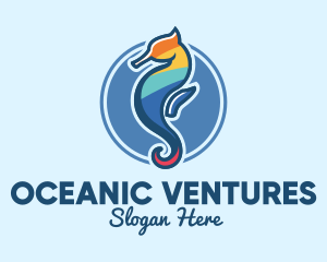 Colorful Seahorse Aquarium logo design