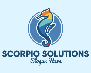 Colorful Seahorse Aquarium logo design