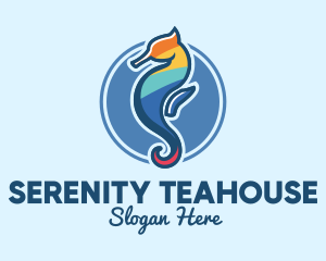 Colorful Seahorse Aquarium logo design