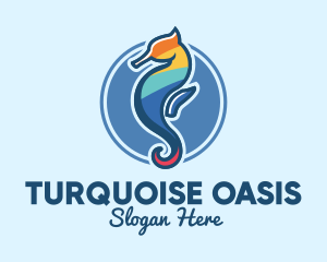 Colorful Seahorse Aquarium logo design