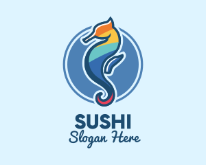 Colorful Seahorse Aquarium logo design