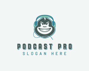 Podcaster - Headphones Monkey Podcaster logo design