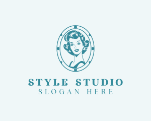 Retro Woman Hair Salon logo design