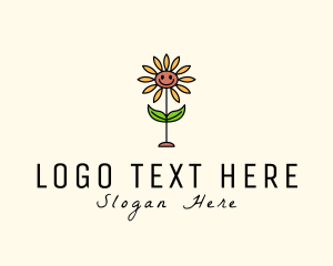 Flower Arrangement - Happy Sunflower Cartoon logo design