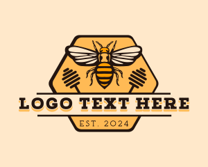 Apiary - Hexagon Bee Emblem logo design