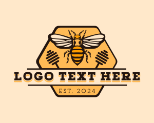 Wasp - Hexagon Bee Emblem logo design